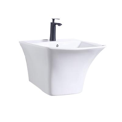 China Modern Bathroom Sinks Rectangular White Porcelain Ceramic Bathroom Vessel Vanity Sink Wall Hung Basin for sale