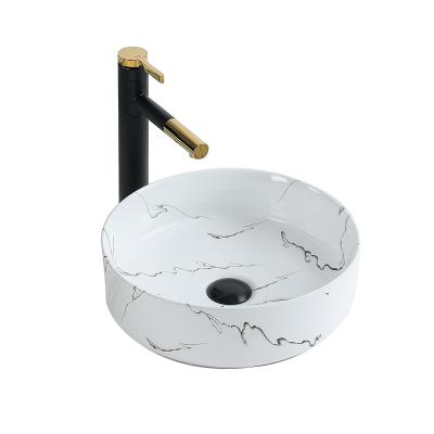 China Modern Bathroom Sinks Round Over White Art Basin Jazz Basin Countertop Porcelain Vessel Ceramic Vanity Sink for sale