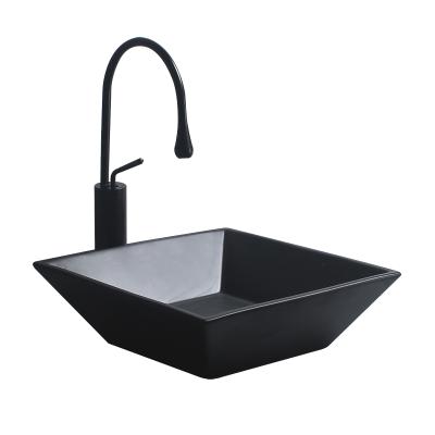 China Modern Bathroom Sinks Rectangular Over Counter Porcelain Bathroom Vessel Vanity Sink Ceramic Black Art Basin for sale