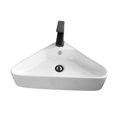 China Modern Bathroom Wall Hung Sinks White Porcelain Triangle Above Counter Porcelain Bathroom Vessel Vanity Ceramic Sink Art Basin for sale