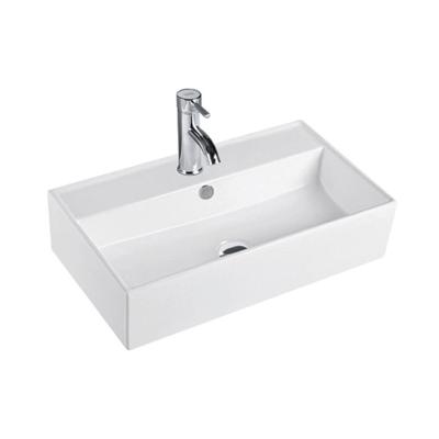 China Modern Bathroom Sinks Rectangular White Wall Hung Porcelain Above Counter Porcelain Bathroom Vessel Vanity Ceramic Sink Art Basin for sale