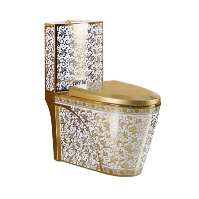 China Gold One-Piece Short Compact Bathroom Mini Commode Water Closet Dual Tiny Double-Flow European Style Ceramic Toilet Flush Conce for sale