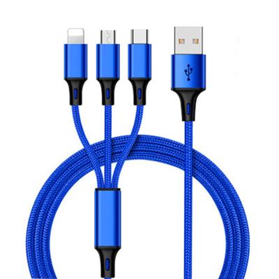 China Convenient/fast/durable charging speed read goods pure cupper durable quality 3 in 1 usb charging cable 3A usb charging cable for iphone android mobile phone for sale