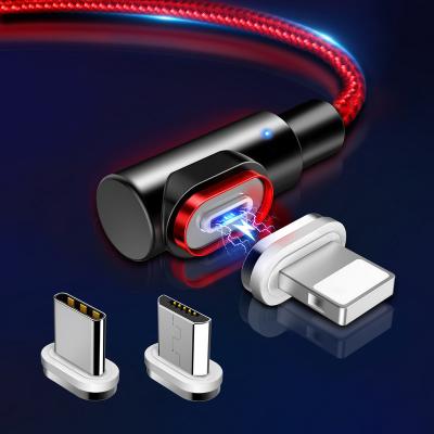 China Convenient/Quick Charging Speed ​​Nylon Braided+Aluminum Alloy Made LED Magnetic Cable Charger 90 Degree Magnet USB Cable for sale