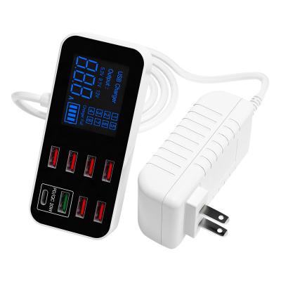 China Charge For iPhone 2022 Newly Design LED Digital Display QC3.0 Palladium 8A Multi-port 40W 8 Ports Wall Travel Usb Charger Smart Hubs xiaomi Huawei with FCC CE ROHS for sale