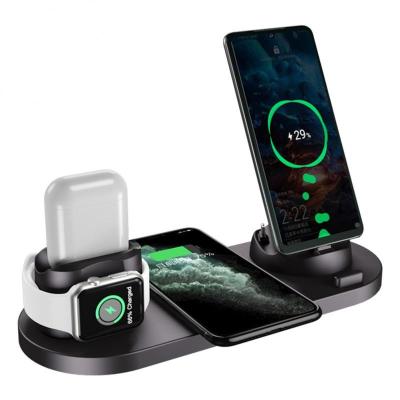 China MP3 GPS Tablet Mobile Phone New 6 in 1 Multifunctional Wireless Charger Stand Rotatable Wireless Charging Dock for Type-C Micro Phone iPhone Multiple Devices for sale