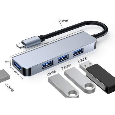 China High Speed ​​USB3.0 5Gbps / High End Alloy Made Metal Made 4 in 1 Type-C to USB 3.0 Usb 2.0 Multi Hub Docking Station for Macbook, Laptop etc. for sale