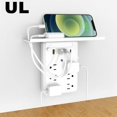 China Residential/Multi-Purpose Adjustable Night US Plug USB Wall Charger Surge Protector Light 6 Outlet Supplement with Shelf and Type-C 4 USB Charging Ports for sale