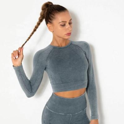 China 2021 Breathable Fitted Autumn Yoga Clothes High Elastic Long Sleeve Crop Top Active Wear For Women for sale