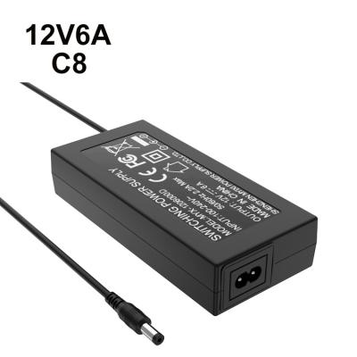 China Appliance ETL CB PSE kc KCC SAA CE FCC Certification Power Supply 72w Power Adapter 24v 3a Switching Electrical Desktop Adapter 12v 6amp for sale