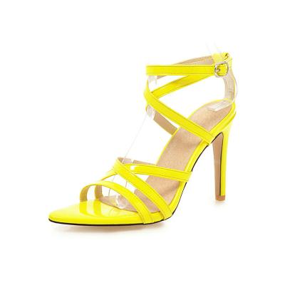 China New summer women's high heel breathable sandals buckle to tie solid color stiletto sandals for sale