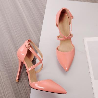 China New Summer Breathable Crossing Pointed Block Stiletto Heels Buckle Lady Sandals Women New Summer Shoes for sale