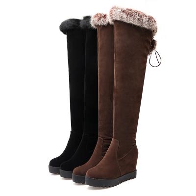 China Waterproof Women Snow Boots Over The Knee Boots Platform Shoes Warm Fluffy Round Toe Thigh Boots Lace Winter for sale