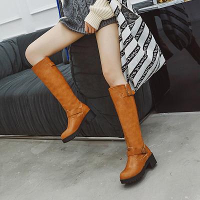 China Waterproof Knee High Boots For Women Leather Flat Over The Knee Boots Ladies Thigh High Long Boots Winter Shoes for sale