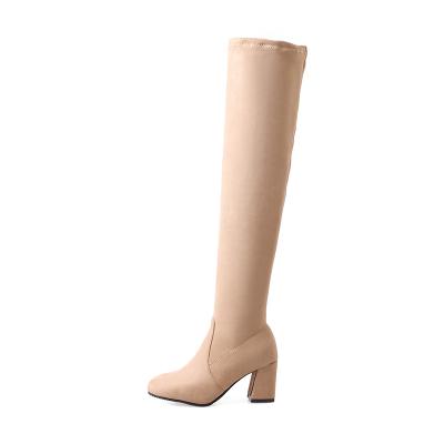 China Winter Breathable Round Head Color Suede Leather Leisure Pure High Heel Chunky Over - Knee Boots for sale