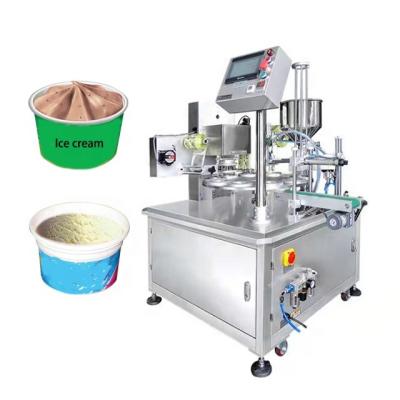 China Food Ice Cream Cup Filling Machine Gelato Yogurt Rotating Cup Wrapper and Sealing Machine for sale