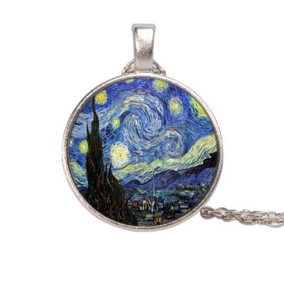 China Top Selling Vintage Amazon Van Gogh Sky Time Gems DIY Cabochon Pendant Necklace for sale