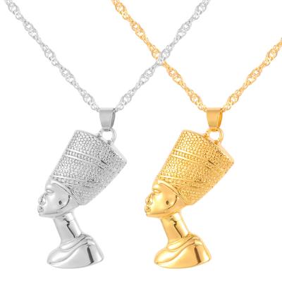 China Vintage Amazon Top Selling Mens Exotic Egyptian Queen Nefertiti Pharaoh Pendant Necklaces Hip Hop Jewelry for sale