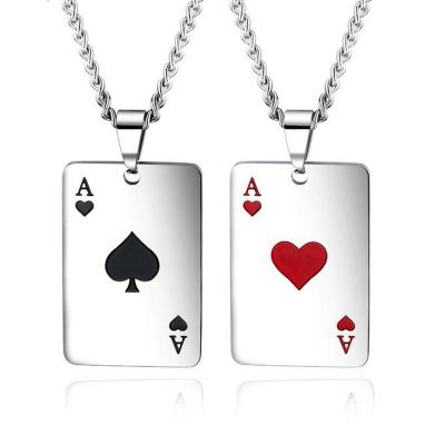 China Vintage Black And Silver Stainless Steel Poker Necklace Male Inflatable Poker Pendant for sale