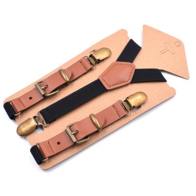 China Adjustable Braces Suspenders Amazon Top Selling Removable Elastic Kids Braces Kids Baby Stainless Suspenders With PU Leather for sale