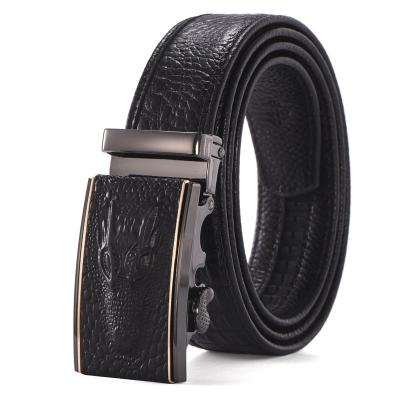 China Custom Belts New Design Crocodile Belt Fiber Belt Auto Buckle Men's High End Genuine Leather Belt for sale