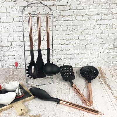 China Sustainable Materials 6 Pcs Environmentally Friendly Kitchen Cooking Tools Utensils Nylon With Stainless Steel-Copper Handle for sale