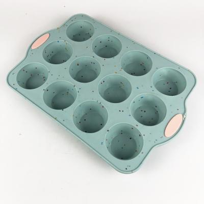 China Sustainable 12 Cup Silicone Muffin Cups Baking Mold Non Stick Cake Mold Cupcake Baking Pan Mold for sale