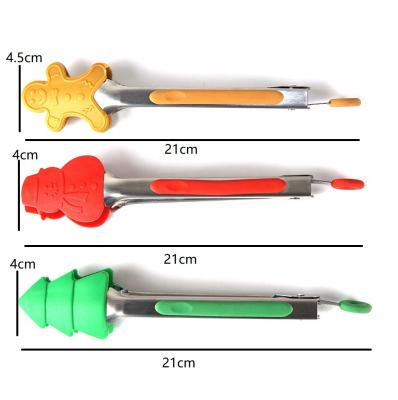 China Tropical Christmas 7 Inch Silicone Food DIY Kitchen Cooking Tongs for Cooking with Tree Gingerman Snowman for sale