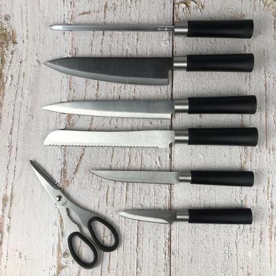 China Sustainable Functional Stainless Steel 7pcs Kitchen Knives Set With Knife Block PP Handle for sale