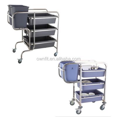 China Stocked Hotel Restaurant Equipment Kitchen Customized Stainless Steel Dish Collection Trolley Serving Trolley for sale