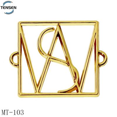 China Metal Clothing Design Metal Labels Hollow Handmade Square Shape Gold Logo Sewing Label For Swimwear for sale