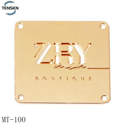 China Good Quality Metal Name Gold Letter Viable Square Swimwear Accessories Hollow Logo Abaya Tags Label For Scarf for sale