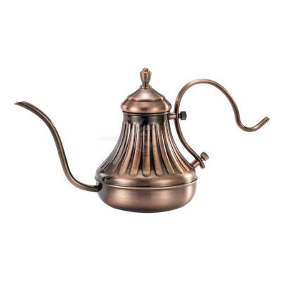 China Sustainable Gooseneck Coffee Kettle Drip Pot Brass Vintage 420ml Copper Color Kettle for sale