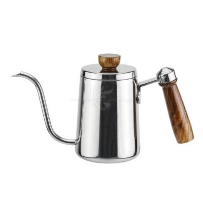 China Sustainable Wooden Handle Pour Over Tea Kettle Gooseneck Plain Coffee Drip Pot for sale