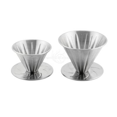 China Sustainable Stainless Steel Spill Over Coffee Maker Reusable Single Drip Cone Coffee Filter Cup Coffee Brewer for sale