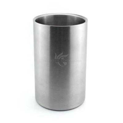 China New Viable Design Barware Copper Metal Cylinder Shape Stainless Steel Wine Ice Bucket Champagne Cooler Bucket Double Wall for sale