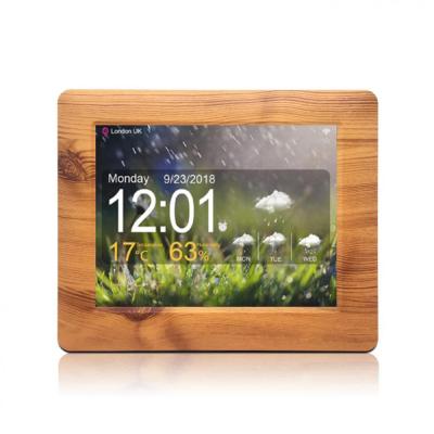 China Calendars 8 inch alzheimer digital wood grain desk alarm clock with wifi weather station temperature for sale