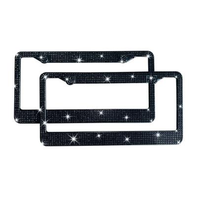 China NO Touch Glitter Bling License Plate Frame Set Crystal Car Accessories Class Diamond Cut Rhinestone License Plate Frame for sale