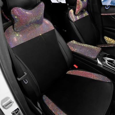 China Black Panther Customized Eco-Friendly Mesh Front Car Seat Covers Protectors Breathable With Bling Bling Crystal Rhinestones For Women Girls for sale