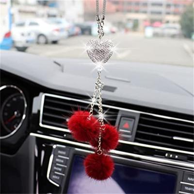 China Luxury Customized White Charms Crystal Car Rear View Mirror Heart Car Decor Bling Accessories, Lucky Hanging Interior Accessories for sale