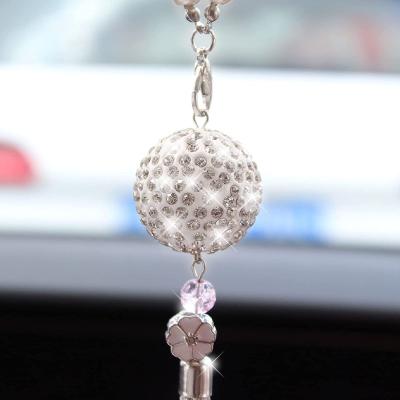 China Cute Bling Car Rearview Mirror Ornament, Lovely Bling Car Accessories, Crystal Diamond Ball and Crystal Fox Pendant Decoration for sale