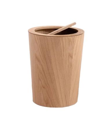 China Sustainable Solid wood trash can simple solid wood trash can round wood trash can for sale