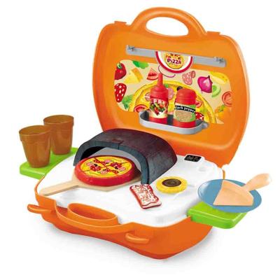 China Portable ABS Plastic Children's Suitcase Simulation Food Pizza Set Home Kitchen Toy for sale