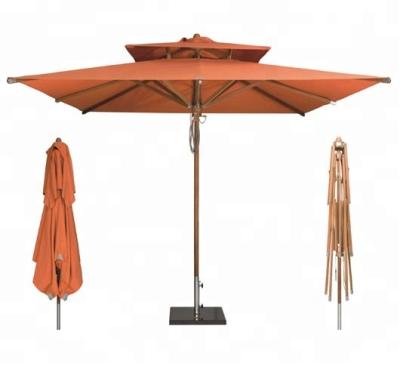 China Outdoor Luxury Commercial Teak Wood Furniture Umbrella With Double Layers for sale