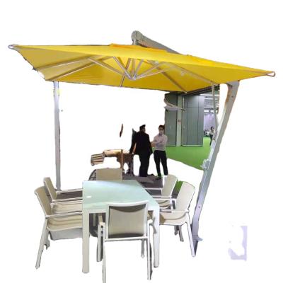 China 2.5 x 2.5 M Square Restaurant Aluminum Modern Cantilever Outdoor Hanging Umbrella with Granite Base for sale