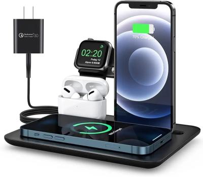 China Cell Phone 2023 Upgraded Fast Charging Dock Stand For Iwatch Series Certificate 20W 4 In 1 Wireless Charger Pogo TYPE-C 15W NC; GUA 9V/2A for sale