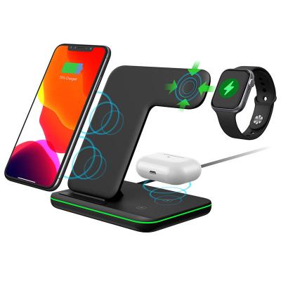 China Mobile Phone Factory Price Wireless Charger Reference 3 in 1 15W Qi Fast Charging Wireless Charger Stand for Cell Phone Mobile Watch for sale