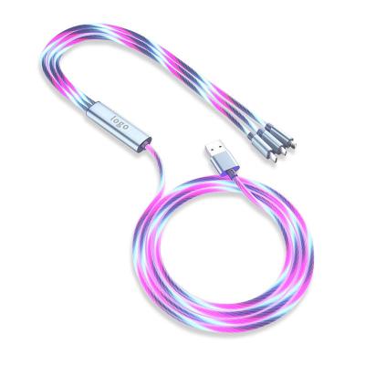 China MP3/MP4 Player Customize Light Mobile Phone Cable Usb Charger 3 In 1 Usb Charging Data Led Cable Multifunctional Usb Led Charging Cable for sale