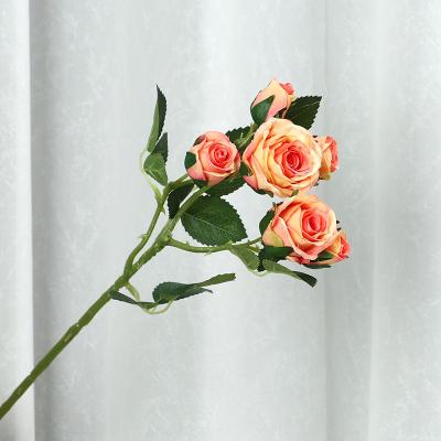 China Home Decoration 43cm Natural Look Artificial Rose Flower Wedding Party Bouquet 6 Silk Heads Flower Artificial Rose for sale