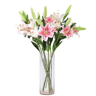 China 3 Heads PU Lily Simulation Flower Single Flowers Simulation Decoration Photography Home Wedding for sale